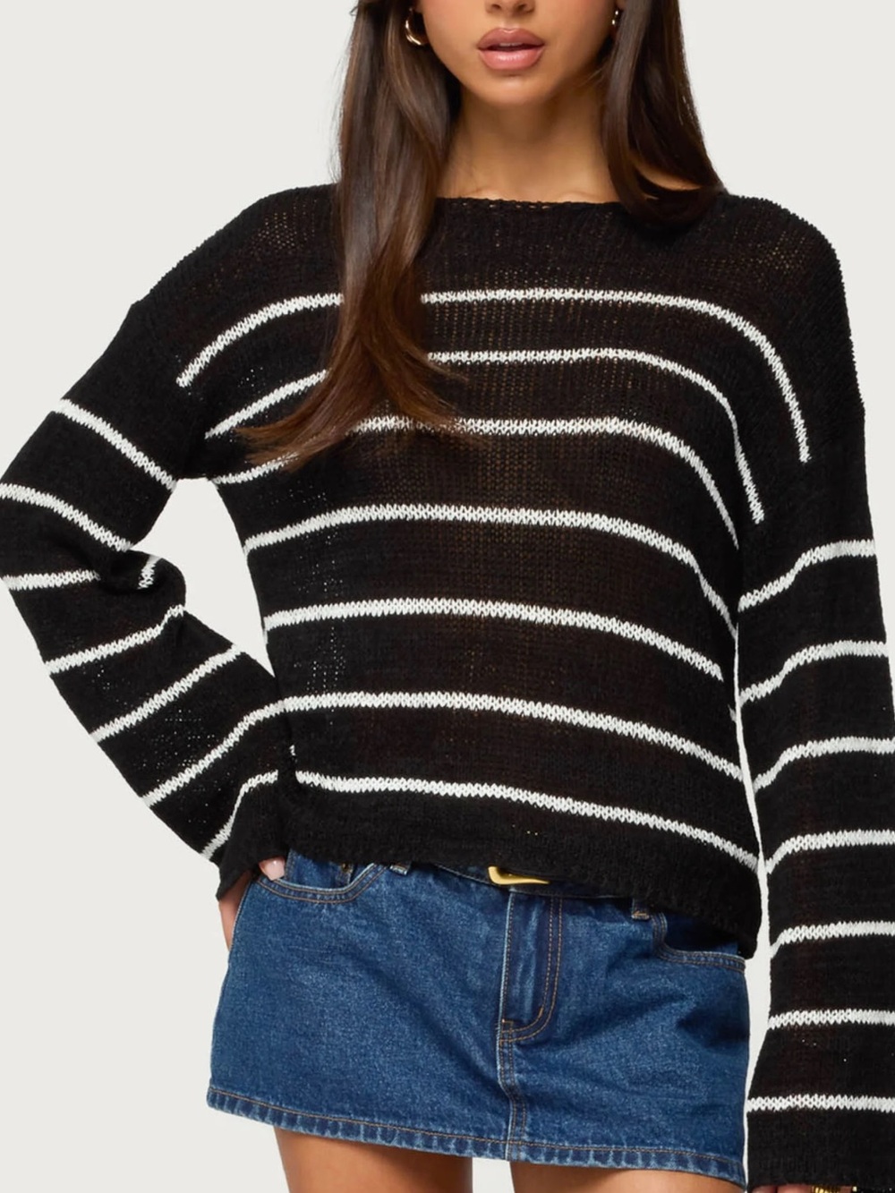 Love Tree Black and White Striped Crewneck Sweater